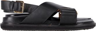 Marni Pre-owned Womens Fussbet Criss-Cross Flat Sandals in Black Leather - Size EU 36