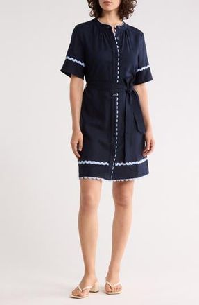 Ellen Tracy Rickrack Trim Short Sleeve Shirtdress in Navy at Nordstrom Rack, Size X-Small