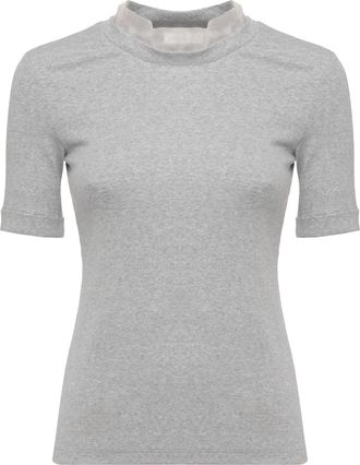 PANICALE Grey Silk Trim Cotton T-Shirt