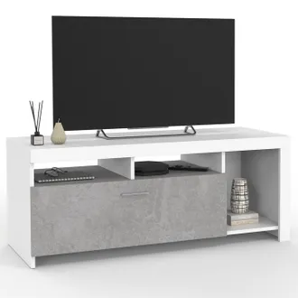 IDMarket Idmarket - Mueble Tv Malo Blanco 110 Cm Y Armario De Hormig&oacute;n