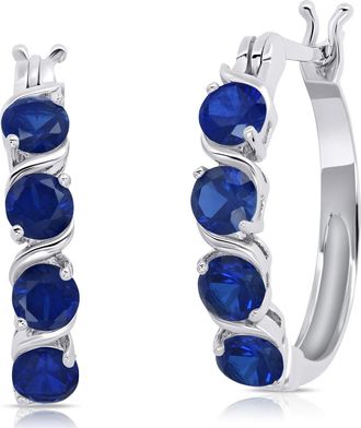 MAX + STONE 925 Sterling Silver Gemstone Round Hoop Earrings