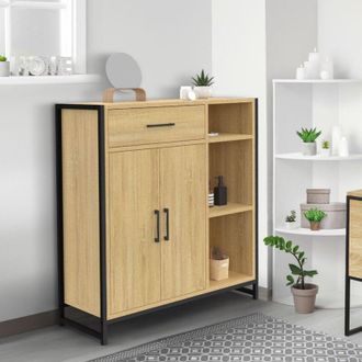 IDMarket Idmarket - Detroit Mueble De Ba&ntilde;o 1 Caj&oacute;n 2 Puertas Armario Y Estantes Dise&ntilde;o Industrial