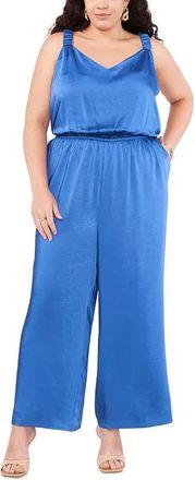 Vince Camuto Jumpsuit Womens Blue Cinched Waist Wide Leg Shoulder Strap FTS1228