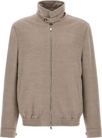 Brunello Cucinelli Beige Virgin Wool Mens Bomber