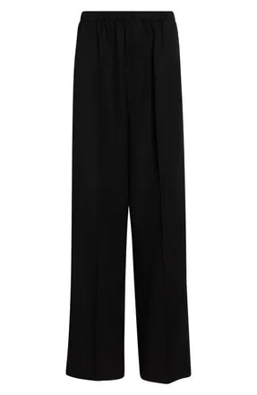 Bottega Veneta Wool Grain de Poudre Wide Leg Pants in 1010 Double Black at Nordstrom, Size 2 Us