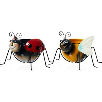 Glitzhome Set of 2 Metal Bee and Ladybug Metal Staute Planters with Drainage Hole in Red at Nordstrom, Size Medium