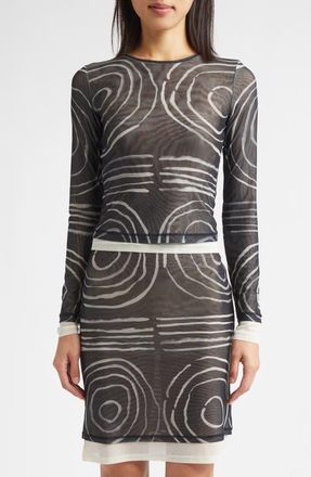 ECKHAUS LATTA Duet Double Layer Micromesh Long Sleeve Top in Gesture at Nordstrom, Size X-Small