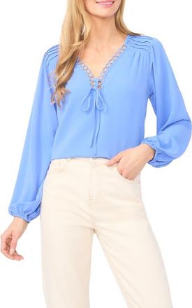 CeCe by Cynthia Steffe Circle Trim Pintuck Top in Bellflower Blue at Nordstrom, Size X-Large