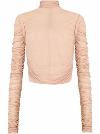 Dolce & Gabbana long-sleeve draped top - women - Rayon - 44 - Neutrals
