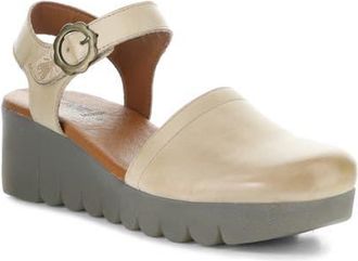 FLY London Vizi Ankle Strap Platform Wedge Clog in Taupe at Nordstrom, Size 10-10.5Us