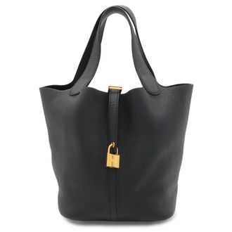 Herm&egrave;s Black Taurillon Clemence Leather Handbag Tote Bag (Pre-Owned)