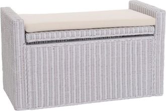 Hhg [NON UTILIZZATO] Baule panca contenitore M92 rattan 44x88x51cm con cuscino colore bianco