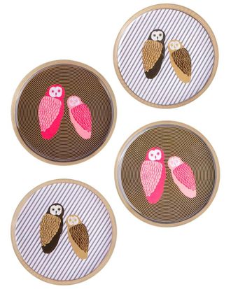 Tiramisu Eclectic Owl Metal Coaster Set