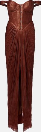 Maria Lucia Hohan Vestido bustier de fiesta Susie de seda plisado