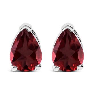House of Brilliance 14K Gold 6x4MM Pear Shaped Gemstone Solitaire Stud Earrings in Red Garnet | White at Nordstrom