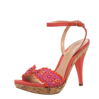 Sergio Rossi Orange Embroidered Strap Sandals