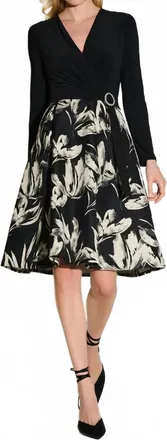 Joseph Ribkoff Signature Silky Knit & Jacquard Floral Fit And Flare Mini Dress In Black/off White