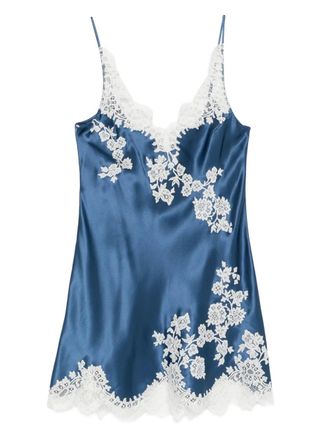 Carine Gilson lace-detail V-neck slip - Blue