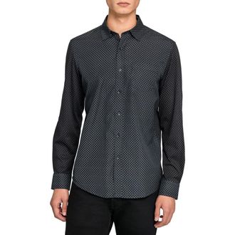 W.R.K Reworked Slim Fit Black Diamond Print Cotton Button-Up Shirt at Nordstrom, Size Xx-Large