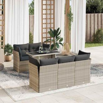 vidaXL Vidaxl - Set De Sof&aacute;s De Jard&iacute;n 6 Pzas Y Cojines Rat&aacute;n Sint&eacute;tico Gris