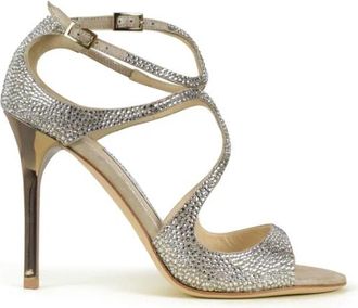 Jimmy Choo London Lang Sandalen - Dames - Sandalen met hakken - Beige - 34 1/2 EU - Su&egrave;de - Schoenen