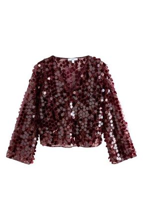 Next Sequin Sheer Mesh Top in Red at Nordstrom, Size 6 Us