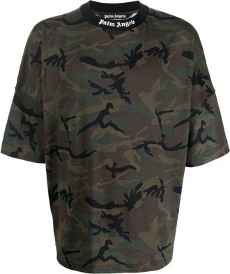 Palm Angels logo-band camouflage-print T-shirt - men - Cotton - S - Black