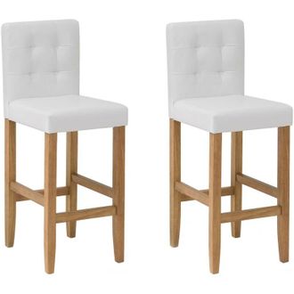Beliani Set di 2 Sgabelli Alti in Ecopelle Bianco Sporco con Schienale Imbottito Madison