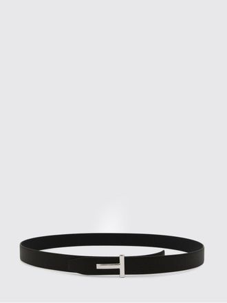 Tom Ford Grained Leather Belt with Metallic Monogram Buckle