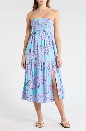 Billabong Tropical Daze Smocked Bodice Cotton Blend Midi Sundress in Twilight Blue at Nordstrom, Size X-Small
