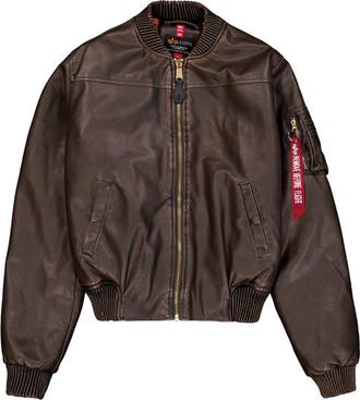 Alpha Industries MA-1 Faux Leather Vintage Bomber Jacket Women