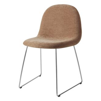GUBI 3D Stuhl, Edelstahl poliert / Nussbaum/ braun orange (Belsuede Special FR 132 by Dedar)