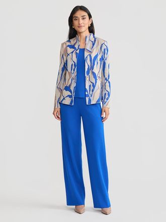 Misook Tailored Multi-Color Abstract Knit Jacket in Biscotti/aegean Blue at Nordstrom, Size Xx-Large