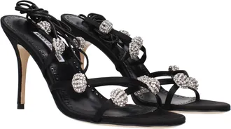 Manolo Blahnik Womens Rhinestone-Embellished Satin Heel Black