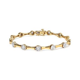 House of Brilliance 10K Yellow Gold Plated Silver 1.0 Cttw Diamond Bezel Style Station Link Bracelet at Nordstrom