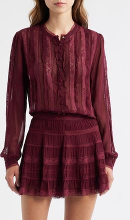 LoveShackFancy Alvynne Lace & Ruffle Detail Button-Up Shirt in Oxblood at Nordstrom, Size Xx-Small