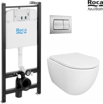 Roca Bastidor Empotrado Roca Active Cisterna Empotrada Y Pulsador Cromo Mate Con Inodoro Suspendido Swiss 53 Cm Tornado Y Soft-close De Azul Bath