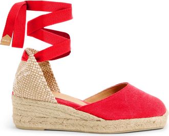 Castaner Carina washed-cotton espadrilles with tie close and 5 cm wedge. - female - Casta&ntilde;er - Wedges - Red - 8 UK - Shoes