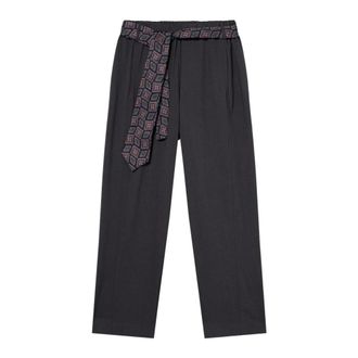 Oltre Broeken, Dames, Grijs, 4Xl, Leer, Broek met Strikceintuur