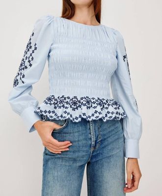 Rails Tabi Embroidered Top In Blue Bird