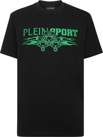 Plein Sport Tops, Heren, Zwart, L, Katoen, T-Shirt Ronde Hals Tiger