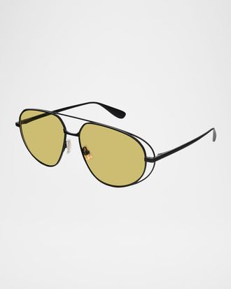 Bottega Veneta Men & apos;s BV1344SM Metal Aviator Sunglasses
