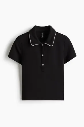 H&M Poloshirt mit Strassdetails - Schwarz
