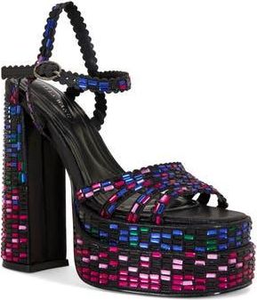 Azalea Wang Birchsequin Ankle Strap Platform Sandal in Black Multi at Nordstrom Rack, Size 6.5