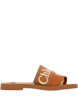 Chlo&eacute; logo strap sandals - women - Rubber/Linen/Flax/Polyester/Calf Leather/Polyethylene vinyl acetate (PEVA) - 38 - Brown