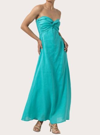 Lusana Melody Linen Maxi Dress In Laurel Teal Blue