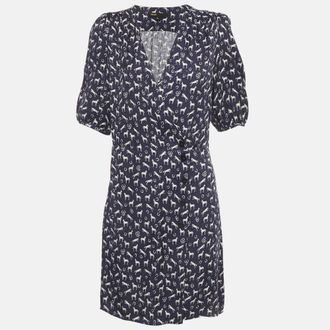 Maje Navy Blue Horse Print Jacquard Mini Wrap Dress