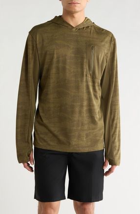 Brixton Journey Water Resistant Performance Sun Hoodie in Olive Tiger Camo at Nordstrom, Size Xx-Large