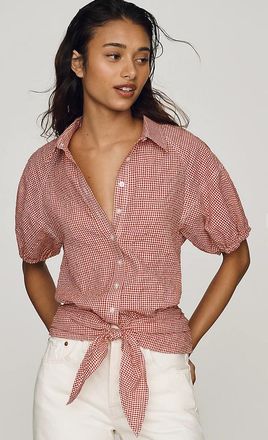 Pilcro Puff-Sleeve Tie-Front Top