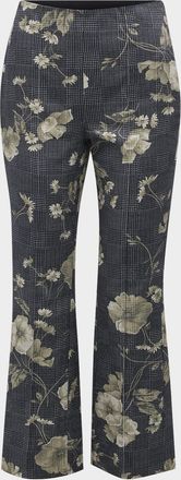 Lela Rose Floral Check-Print Kickflare Ankle Pants